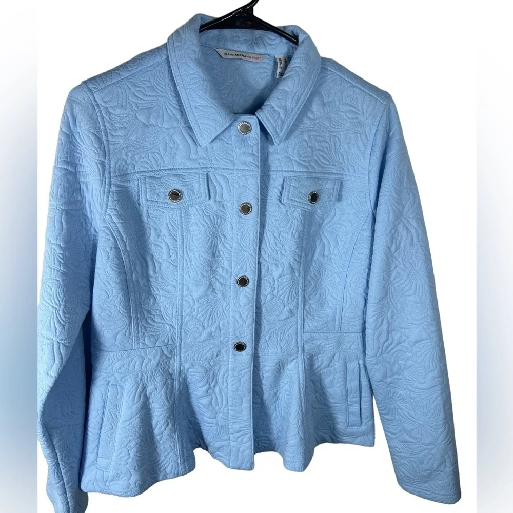 Isaac Mizrahi Live Button-Front Quilted Jacket Baby Blue Women's Size Small